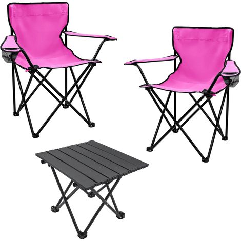 Camping Sitzgruppe 3-teilig mit Aluminium Klapptisch und Tragetasche - pink - Garten Tischgruppe mit 2 Campingstühlen bis 100kg