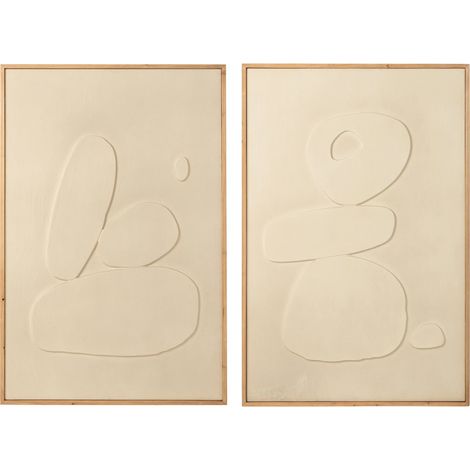 Décoration murale blanche en relief lot de 2 - blanc et bois naturel (1/4)