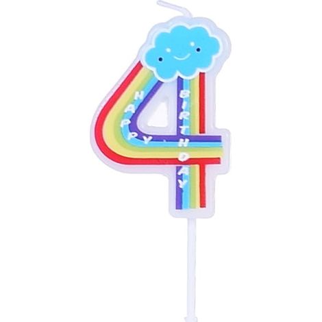 Vela de cumpleaños con el número "4" del arcoíris (1/2)