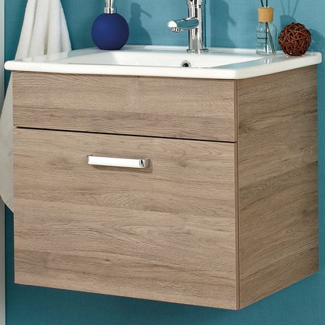 Badezimmer Waschtisch OSTENDE-66 in Sanremo Eiche Terra quer Nb, inkl. Keramik-Waschbecken - B/H/T: 65/53/45cm (1/5)