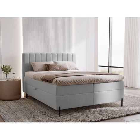 Lit continental Primavera avec rangement 140 x 200 double, velours, gris clair (1/5)