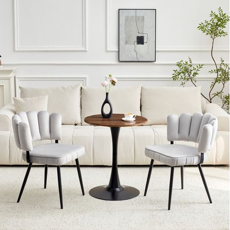 Ensemble table chaises rond 60 cm MDF gris clair OKMYHOME (1/5)