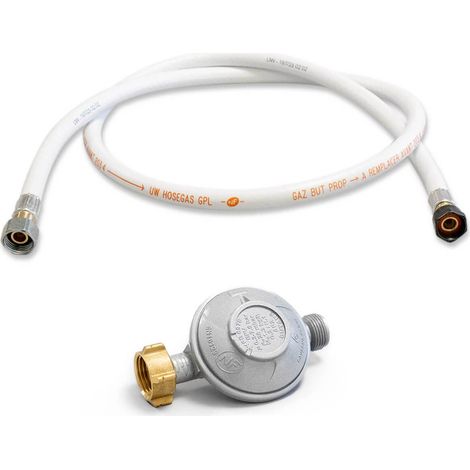Détendeur gaz Butane 28 mbar – Tuyau flexible 1,50 m avec embouts vissables – Sécurité limiteur de débit intégré – Compatible barbecues et réchauds – Proweltek