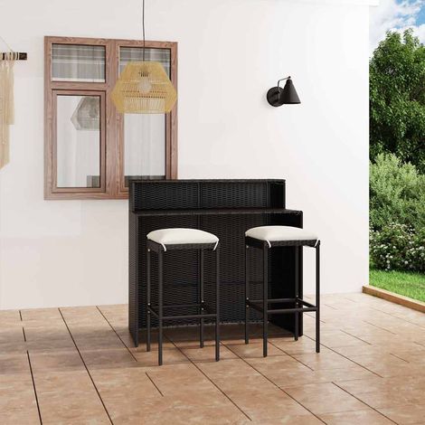 Ensemble Table de bar + 2 Chaises de bar de jardin avec coussins - Table Haute avec 2 Tabourets Noir BV575207 - BonneVie (1/5)