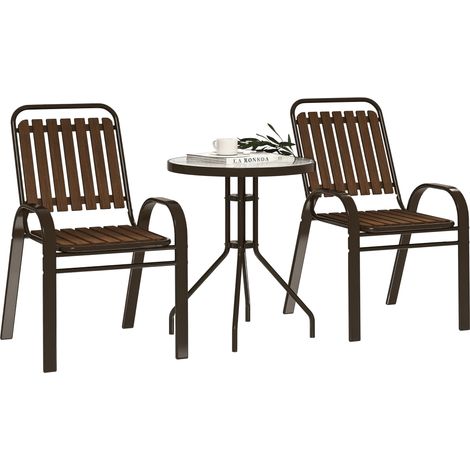 3-teiliges Bistro-Set für Terrasse und Garten mit stapelbaren Stühlen und Tisch aus gehärtetem Glas, dunkelbraun