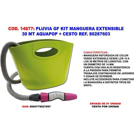Kit manguera bolsa extensible 30m lima aquapop HOZELOCK