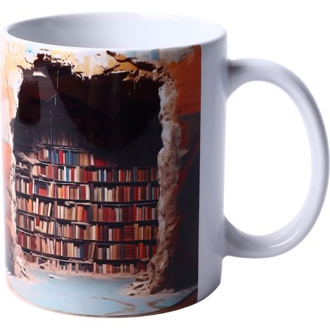 Mug à café en céramique Type 6 motif bibliothèque 3D résistant à la chaleur poignée arrondie pour maison bureau (1/5)