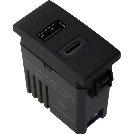 Modulo Presa Caricatore USB 5V 3A USB-A + USB-C Colore Nero Compatibile Con Bticino Living e Vimar Plana (1/2)