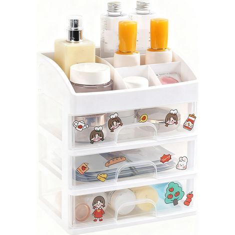 Boîte de rangement cosmétique à tiroirs en plastique pour maquillage, étui de rangement de bureau multifonctionnel, contenant pour articles de papeterie à quatre compartiments (1/4)