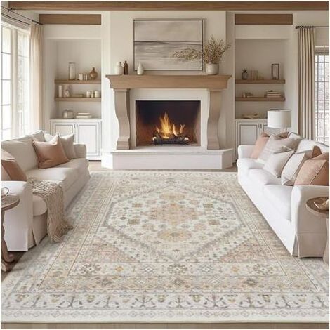 Tapis de salon 4060cm beige clair imitation cachemire lavable tapis de sol lavable rétro grande surface tapis anti-salissure tapis décoration-Chrom (1/5)