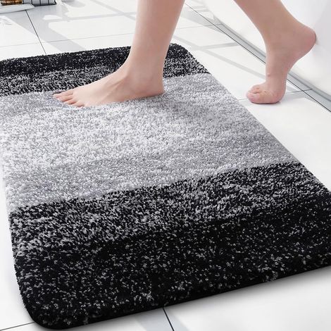 Alfombra de baño de microfibra, suave y absorbente, antideslizante, de felpa gruesa, lavable a máquina, para baños, bañeras y duchas, 40x60 cm, negra, rectangular. (1/4)