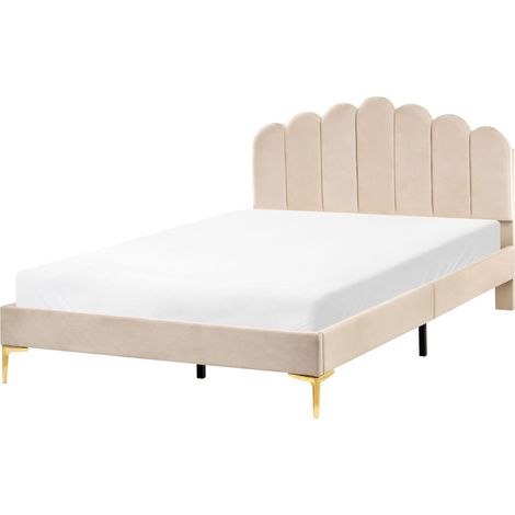 Bett mit Lattenrost Samtstoff SAUVIAN 140 x 200 cm Beige