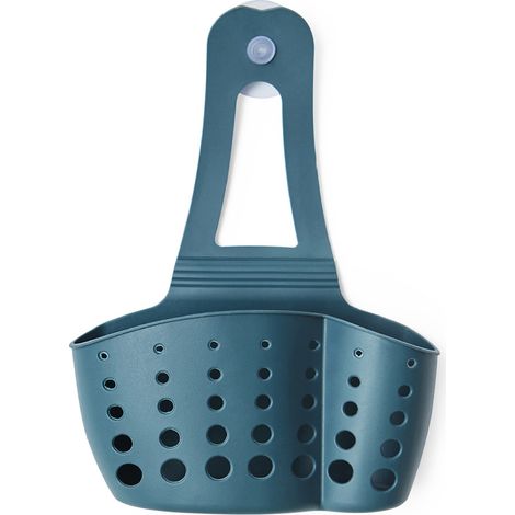 1 panier égouttoir pour évier, porte-éponge et organisateur de savon, TPR bleu foncé, 21,5 x 16 cm (1/5)