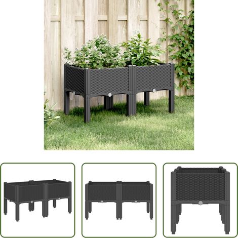 Garten - Pflanzkasten mit Beinen Schwarz 80x40x42 cm PP (1/5)