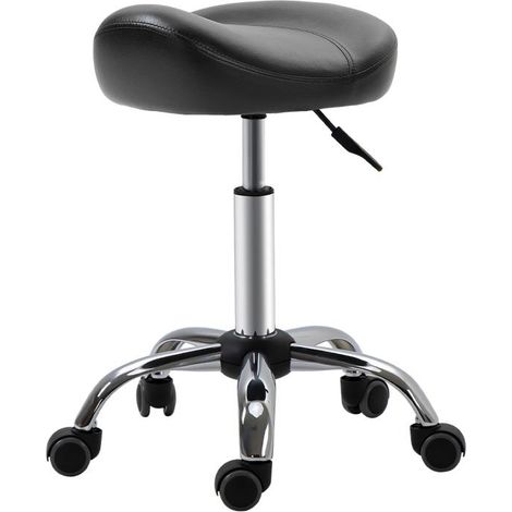 Tabouret roulant pivotant à hauteur réglable, en similicuir noir, 48 x 48 x 54-69 cm, pour salon de coiffure et massage. (1/5)