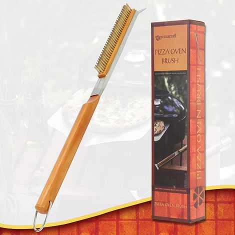 Brosse pour Four à Pizza en Fil de Cuivre avec Grattoir – Outil de Nettoyage pour Pierre à Pizza et BBQ, Manche en Bois, Accessoire de Cuisine pour Four à Pizza (1/5)