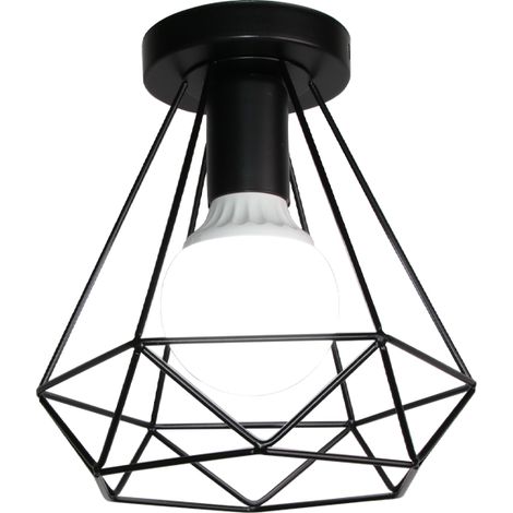 Lámpara de Techo, Planfones con Ø20cm Jaula de Diamante, Vintage Iluminación de Metal para Dormitorio Comedor Entrada Negro 1PCS