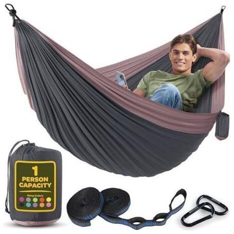 Einzelhängematte, faltbar, ultraleicht und tragbar, Tragkraft 350 kg, ideal für Garten, Camping und Reisen, Puderrosa (1/5)