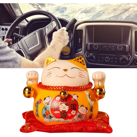 Tirelire chat porte-bonheur en céramique, mini-tirelire chat porte-bonheur, décoration de voiture, décoration de bureau, chat jaune de 11,5 cm, symbole de richesse (1/5)