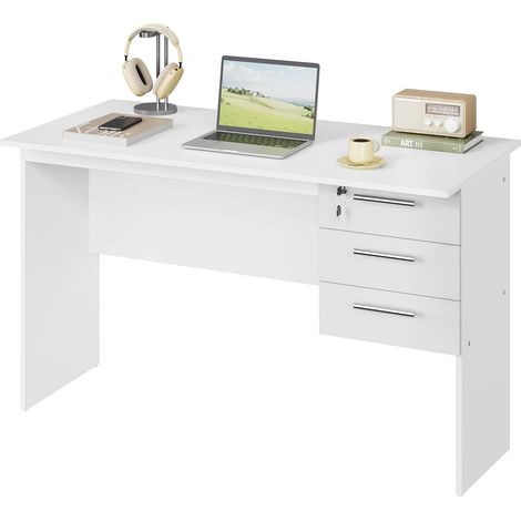 WOLTU Mesa de Ordenador Mesa de Oficina Mesa de PC Escritorio con 3 Cajones Madera 120x60x75cm Blanco (1/5)