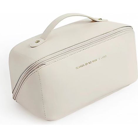 Trousse de toilette en similicuir blanc laiteux, grande capacité, imperméable, poche de maquillage pour voyage quotidien (1/5)