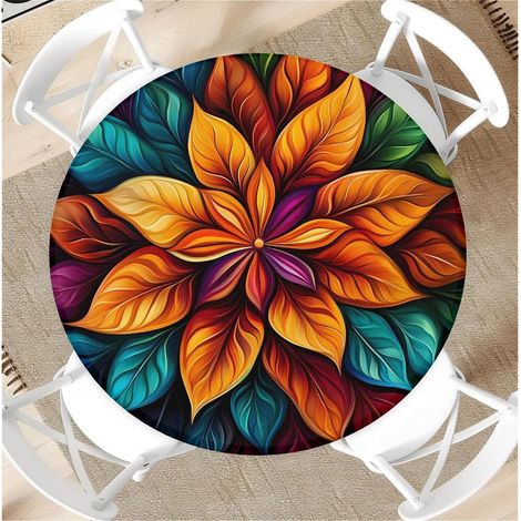 Runde Tischdecke mit Gummizug Ø 120cm, Mandala-Blumen, abwischbar, wasserdicht