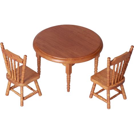 Ensemble de Table Ronde en Bois pour Maison de Poupée 1:12, Élégant et Moderne (1/5)