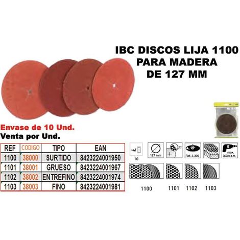 Discos de lija IBC FINSTOCK 127mm para madera - 10 unidades