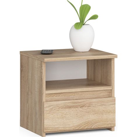 Akord – Table de chevet 40 cm – Chêne sonoma – 1 tiroir – 1 étagère – Dimensions 40x35x40 cm – Construction en panneau stratifié (1/5)