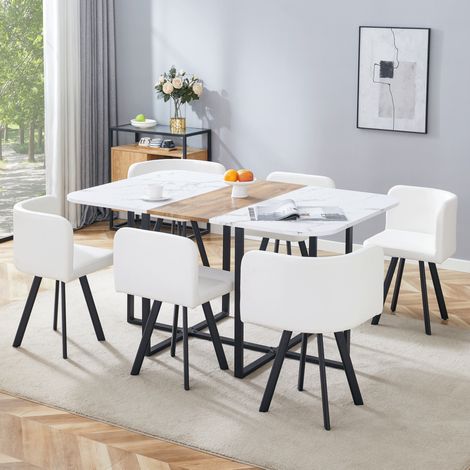Ensemble table et chaises extensible 4 à 6 personnes, blanc et noir OKMYHOME (1/5)