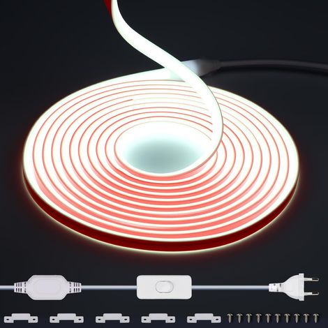 220V Ruban LED COB Exterieur Etanche 5M, 288 Leds/m Strip Blanc Froid 6000K sans Transformateur, Flexible Découpable Bande LED avec interrupteur IP65 pour la décoration intérieure, Chambre, la cuisine (1/5)