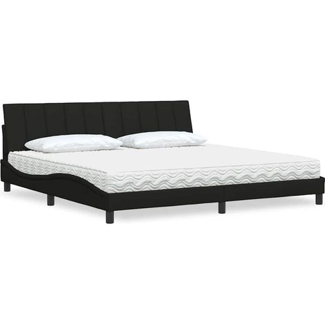 vidaXL Lit avec matelas Hanko noir 200x200 cm tissu (1/5)