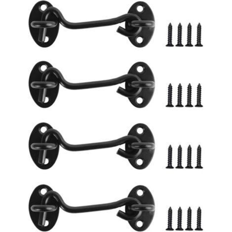 4 Pièces Loquet Porte Noir, Crochet Fermeture Porte, Crochet Cabine, Crochet de Fenêtre en Acier Inoxydable pour Porte Coulissante Armoire Cabanon Garage Jardin Porte de Grange (3 Inch) (1/5)