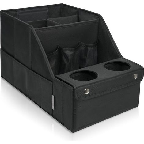 Borsa portaoggetti – Organizer per sedile auto – 11 scomparti + 2 portabicchieri – Scatola portaoggetti pieghevole – Per sedile posteriore e oggetti per bambini – Nero (1/5)