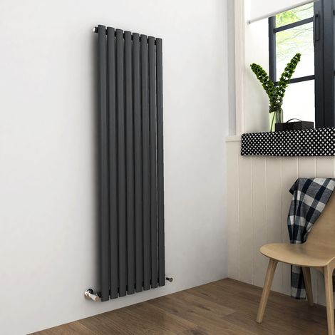 ELEGANT Vertical Column Designer Radiator Anthracite Oval Single Panel Rad 1600 x 472mm (1/5)