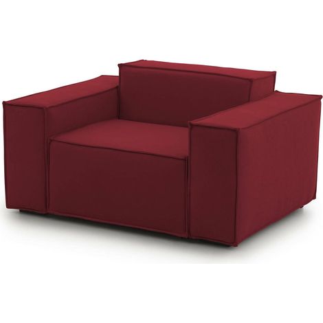 Talamo Italia - Poltrona Leonia, Poltrona da salotto, 100% Made in Italy, Poltroncina relax in tessuto imbottito, Cm 140x95h70, Rosso (1/5)