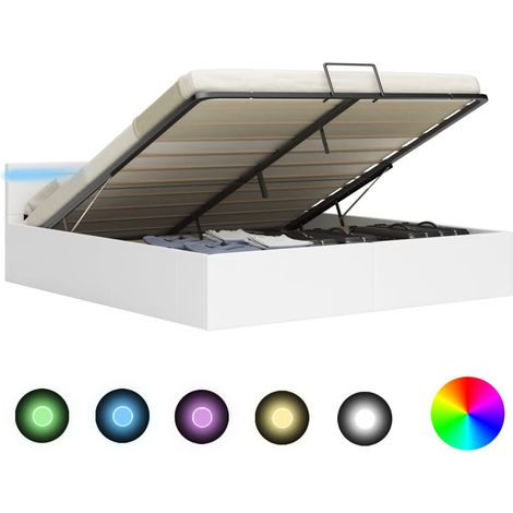 Lit à rangement avec LED Blanc Similicuir 180x200 (1/5)