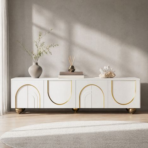 Mueble TV 170x35x47 cm negro y blanco con 3 cajones y patas de hierro (1/5)