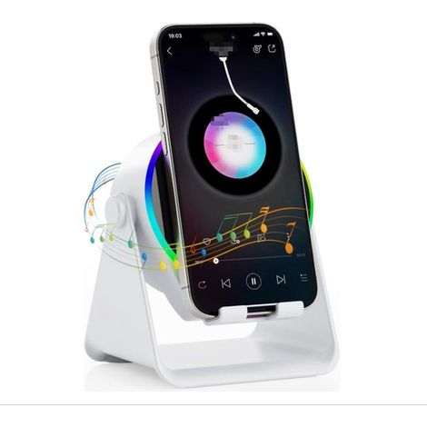 Enceinte Bluetooth sans fil avec chargement par induction, design 4 en 1 avec éclairage RGB, base antidérapante pour smartphones de 4 à 13 pouces, Bluetooth 5. (1/5)