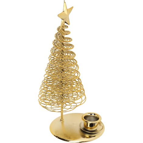 Porte-bougie sapin de Noël avec étoile, en métal doré, pour décorer votre table de fêtes. (1/5)