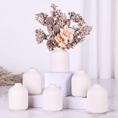 Lot de 6 Petit Vase Blancs, Vases Boho Modernes pour Fleurs Sèches, Vase Décoratif, pour Centres de Table en Gros, Mini Vases pour Déco de Table de Mariage (1/5)