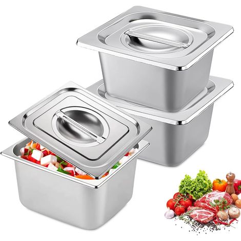 3 Pièces Récipients En Acier Inoxydable, Bac Inox Alimentaire 17,2X16,2X10cm, Plat Four Rectangulaire, Plats À Four En Acier Inoxydable, Plat Inox Rectangulaire Avec Couvercle (1/5)