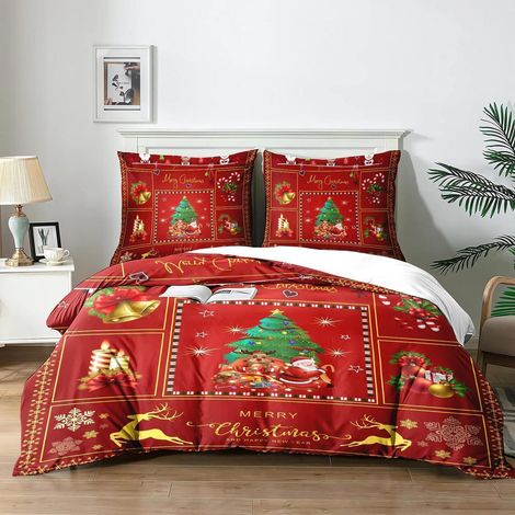 Weihnachts-Bettwäsche 3-teilig 140x200cm mit Rentier-Motiv und 2 Kissenbezügen 65x65cm