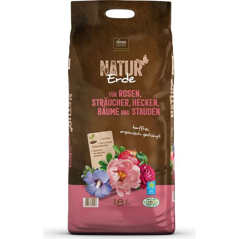 PATZER NATUR Erde BIO für Stauden Sträucher Hecken Bäume & Rosen torffrei - 18 Liter