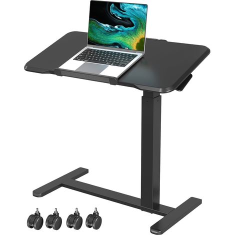 Bureau Assis-Debout 80x40 réglable, Table Chevet Pliable Noir Table d'ordinateur portable plateau inclinable 180°, utilisable des deux côtés du lit, 4 roulettes pivotantes verrouillables (1/5)