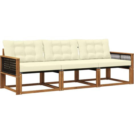 Set di divani da esterno con cuscino 3 pz Salotto da Giardino Naturale e Crema (1/5)