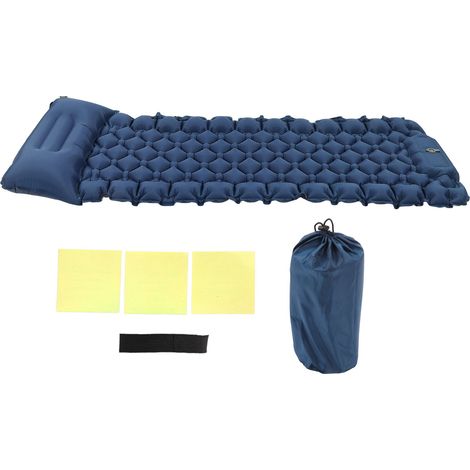 Tapis de sol gonflable léger avec pompe intégrée, coussin d'arc et oreiller, matelas de camping portable bleu marine pour extérieur (1/5)