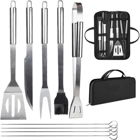 Ensemble de couverts pour barbecue, accessoires professionnels pour barbecue, ensemble d'outils pour barbecue avec sac de transport facile pour hommes, cadeau (9 pièces) (1/5)