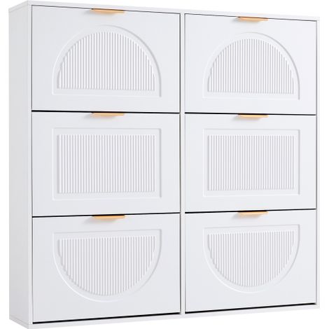 Meuble à chaussures 6 abattants, étagères ouvertes, blanc 118 cm (1/5)