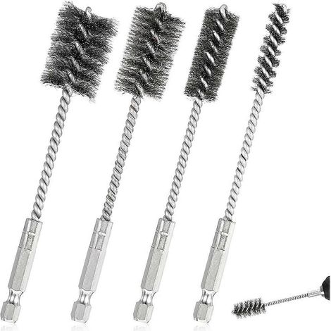 Ensemble de 4 forets et brosses métalliques en acier inoxydable, disponibles en tailles 3/8 pouce, 1/2 pouce, 3/4 pouce et 7/8 pouce, compatibles avec les forets, les tubes et les roulements. (1/5)